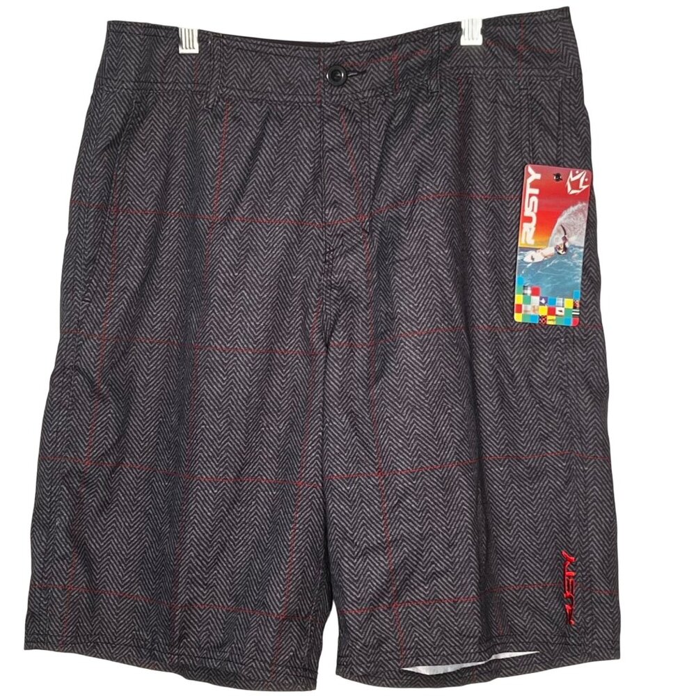 Rusty Mens Gray & Red Checkered Board Shorts Size 30 Pockets NWT Comfortable